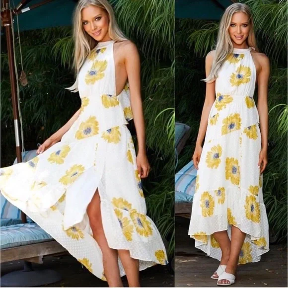 Ivory floral halter maxi dress - Picture 3 of 5